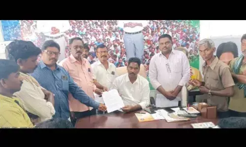 CITU leaders submitting a representation to MLA Thoguru Arthur in Nandikotkur on Tuesday