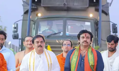 Pawan Kalyan performs Pooja at Annavaram, holds talks with cadre ahead of Varahi yatra