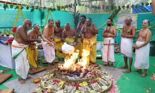 TTD Executive Officer A V Dharma Reddy participating in Maha Shanti Homam at Tirumala on Wednesday