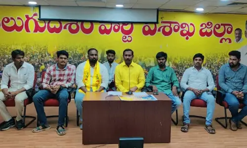 Visakhapatnam parliamentary constituency president Palla Srinivasa Rao speaking to media in Visakhapatnam on Wednesday