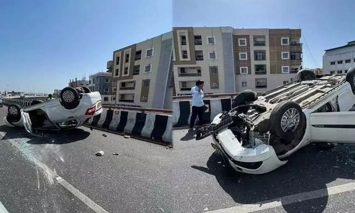 Miraculous escape as speeding car overturns on PVNR Expressway
