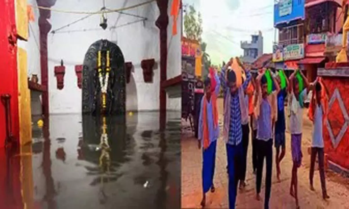 Delayed monsoon; villagers block god idol with  water at sanctum sanctorum