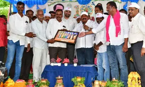 Minister G Kamalakar attending the Palle Pragathi Day event at Charlabutkur village in Karimnagar Rural mandal on Thursday