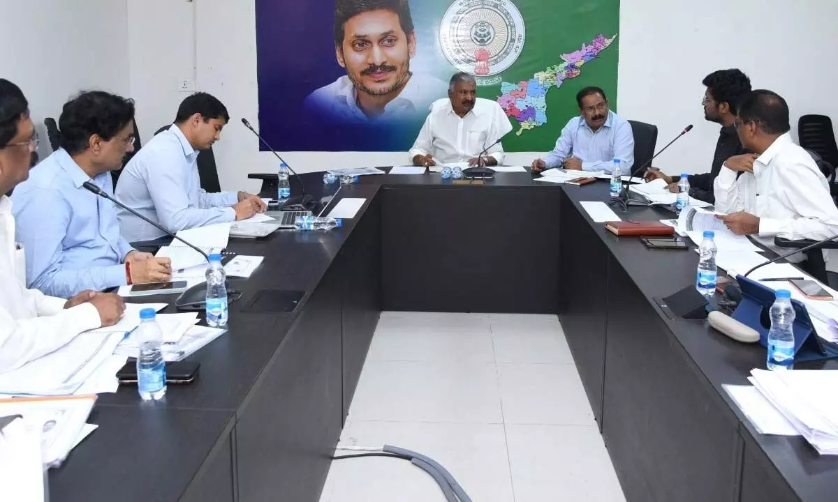 Energy Minister Peddireddi Ramachandra Reddy holding a review meeting with APEPDCL officials at the Secretariat at Velagapudi on Friday