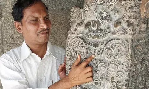 Historian MyNaa Swamy at Siddheswara Swamy temple in Hemavati