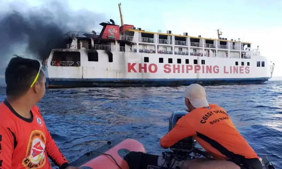 Ship carying 120 people catches fire off Philippines