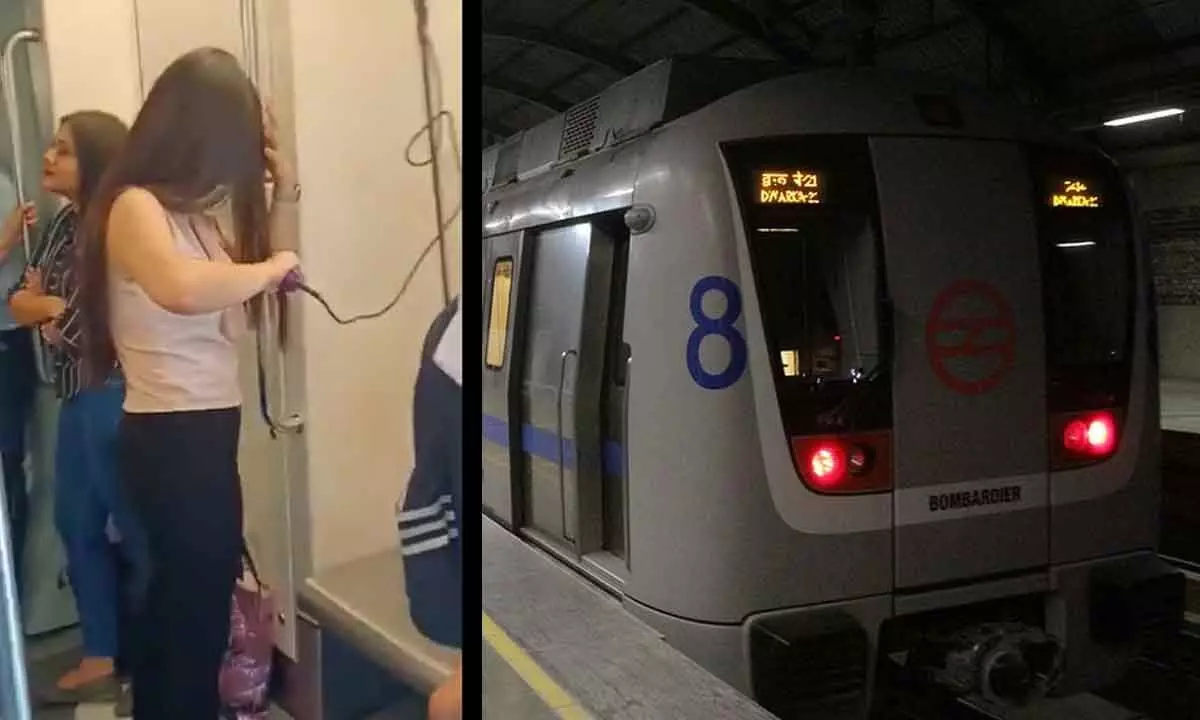 Watch The Viral Video Of Girl Hair Straightening Inside Delhi Metro