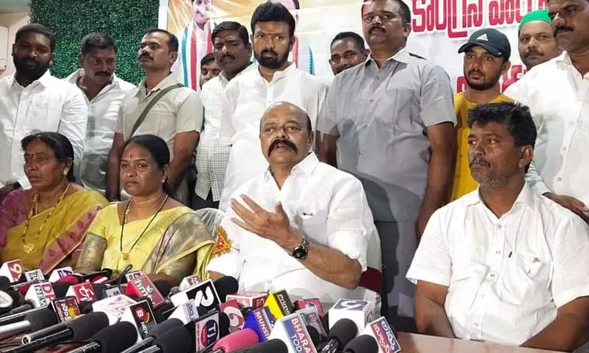 former MLC and Congress leader Konda Muralidhar Rao speaking to media persons in Warangal on Tuesday