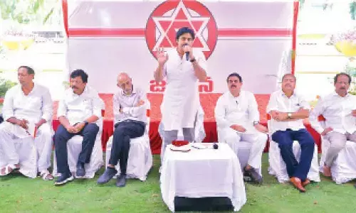 Jana Sena chief Pawan Kalyan addressing a meeting of Muslims at Kakinada on Tuesday