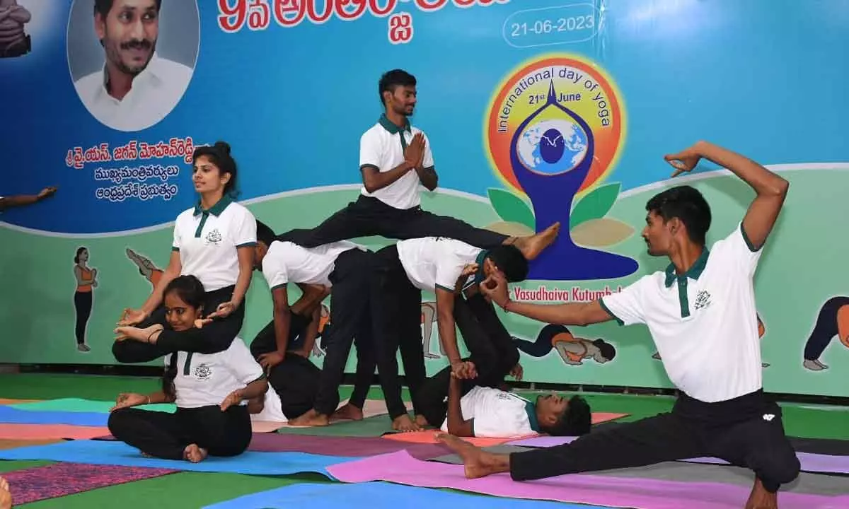 Yoga day held at Yush dept. In Vijayawada