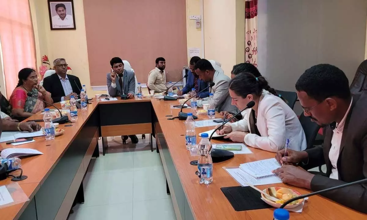 Ethiopian Institute of Agriculture Research Director   Dr Addidu Bezabeh Ali meeting Dr Acharya NG Ranga Agriculture University Vice-Chancellor Dr A Vishnu Vardhan Reddy and agriculture scientists in Guntur on Wednesday