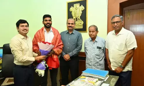 Collector felicitates cricketer Bharat