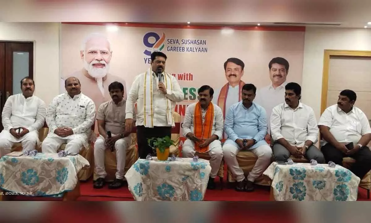 BJP MP Manoj Kotak speaking at the media conference in Visakhapatnam on Thursday