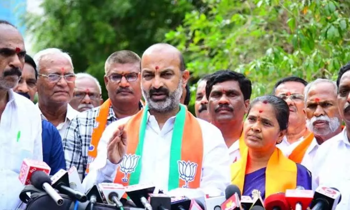 BJP State president and MP Bandi Sanjay Kumar speaking to the media in Karimnagar on Thursday.