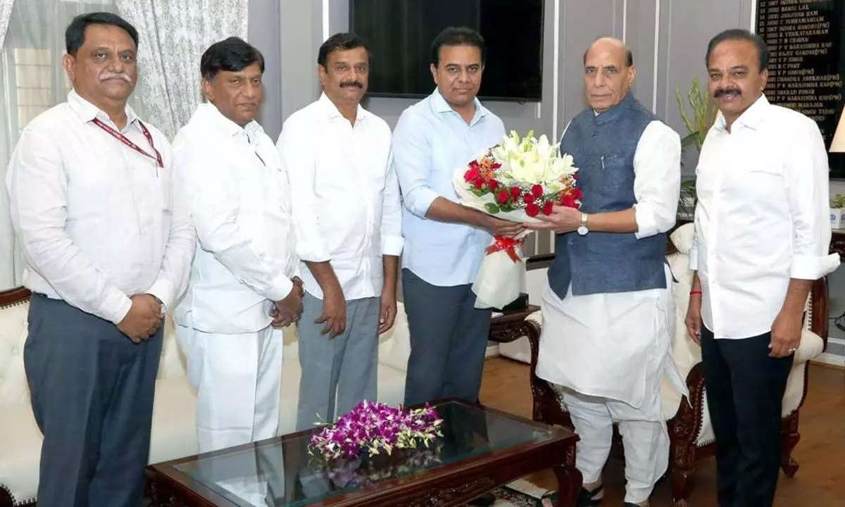 KTR meets Rajnath Singh for defence land