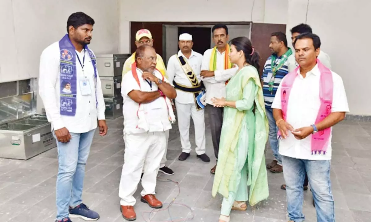 Election officials making preparations for first level checking of EVMs in Karimnagar