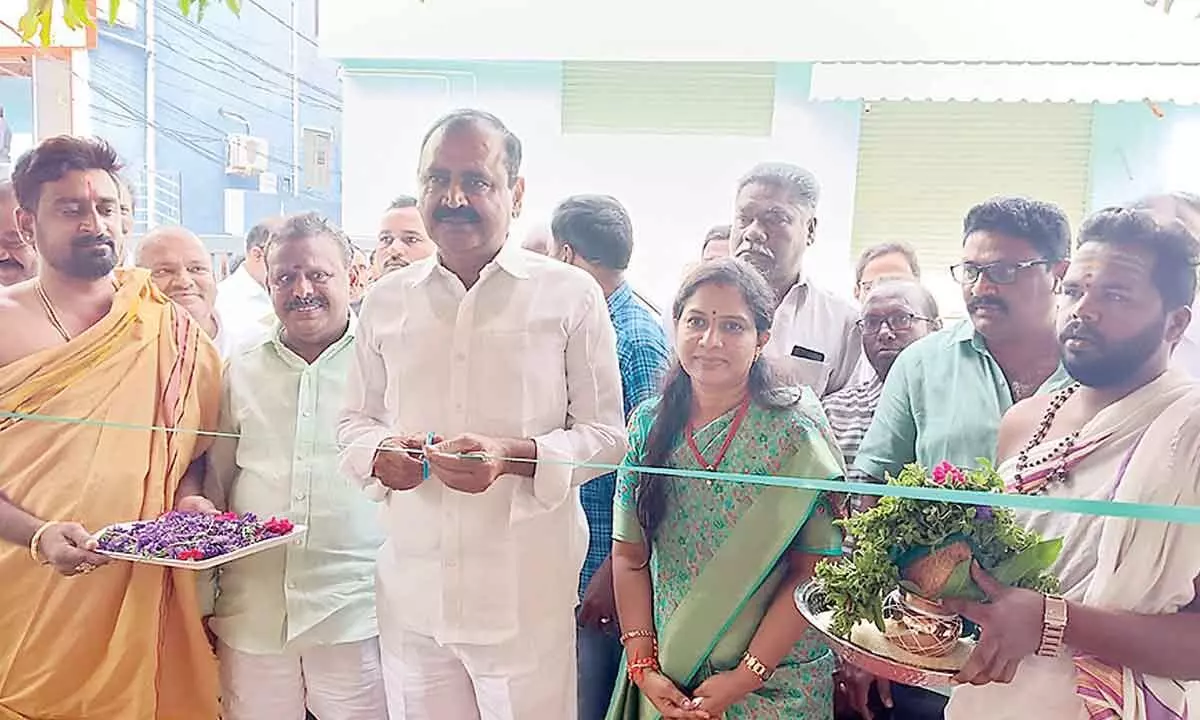 MLA Bhumana Karunakar Reddy inaugurating a sub-station in Tirupati on Friday. Mayor Dr R Sirisha and deputy mayor Mudra Narayana are also seen.