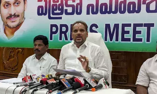 Zilla parishad chairman Chinna Srinu speaking to the press in Vizianagaram on Thursday