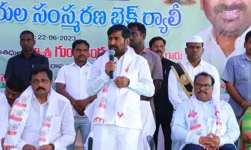 Minister Jagadish Reddy addressing in the martyrs commemoration meeting held in Suryapet on Thursday