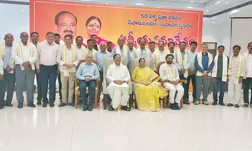Former Vice President M Venkaiah Naidu at 50 years of ‘Praja Jeevanam Sevanu Bandham- Sahachara Brundam’ programme in Visakhapatnam on Friday