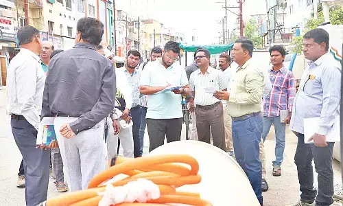 Greater Warangal Municipal Commissioner Shaikh Rizwan Basha inspecting ongoing smart city mission in Warangal on Friday