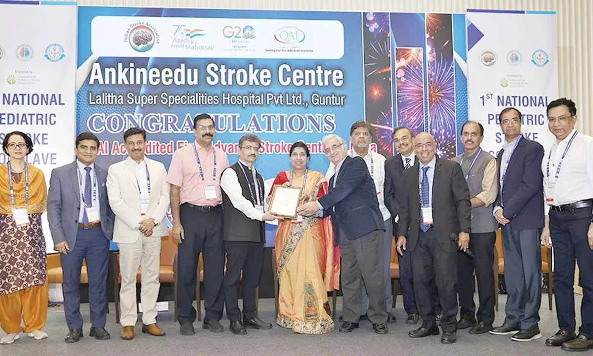 ISA president Dr Anand Alurkar handed over the Certificate of Accreditation to neurologist and Director of Ankineedu Stroke Centre Dr Vijaya in Mumbai on June 17