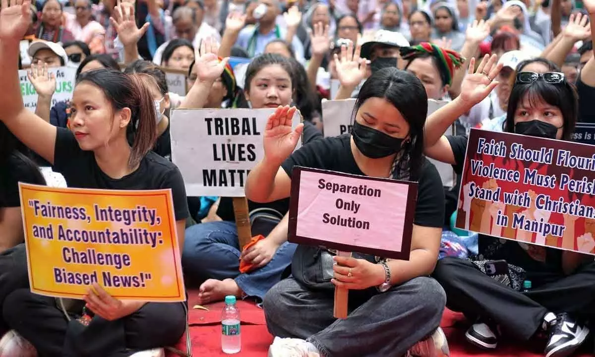 Hundreds of people protest at Jantar Mantar for peace in Manipur