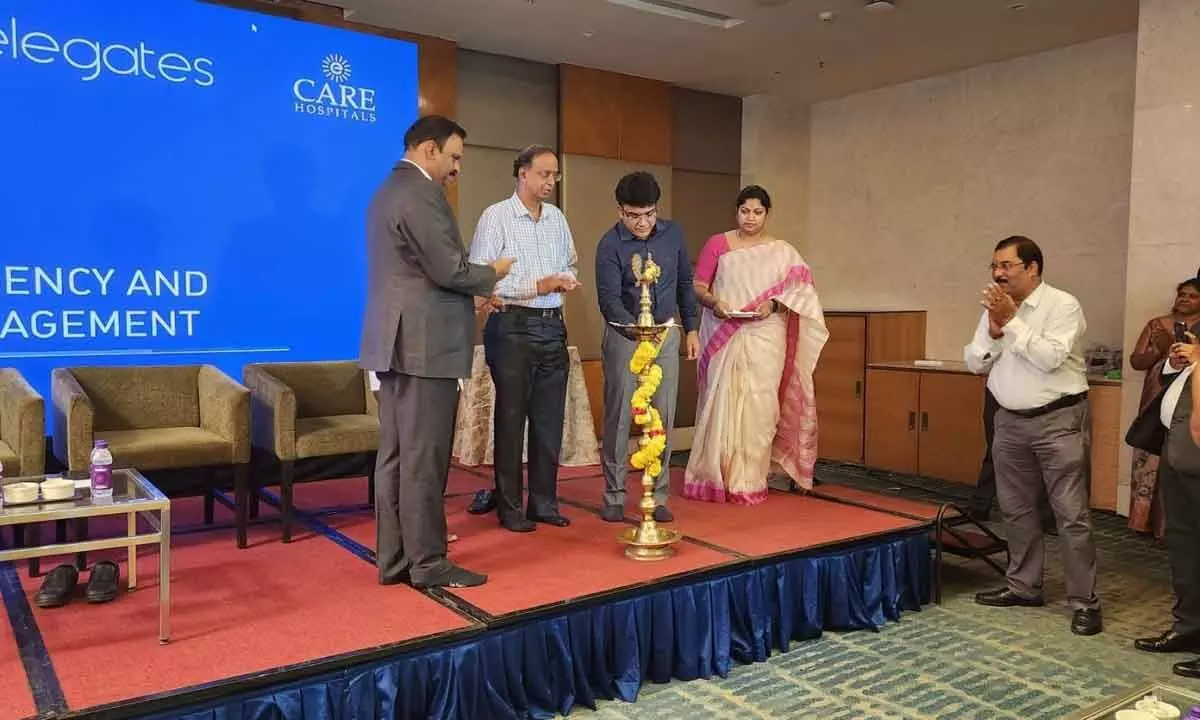 Police Commissioner C M Trivikrama Varma and Andhra Medical College Principal G Butchi Raju inaugurating a workshop in Visakhapatnam on Sunday