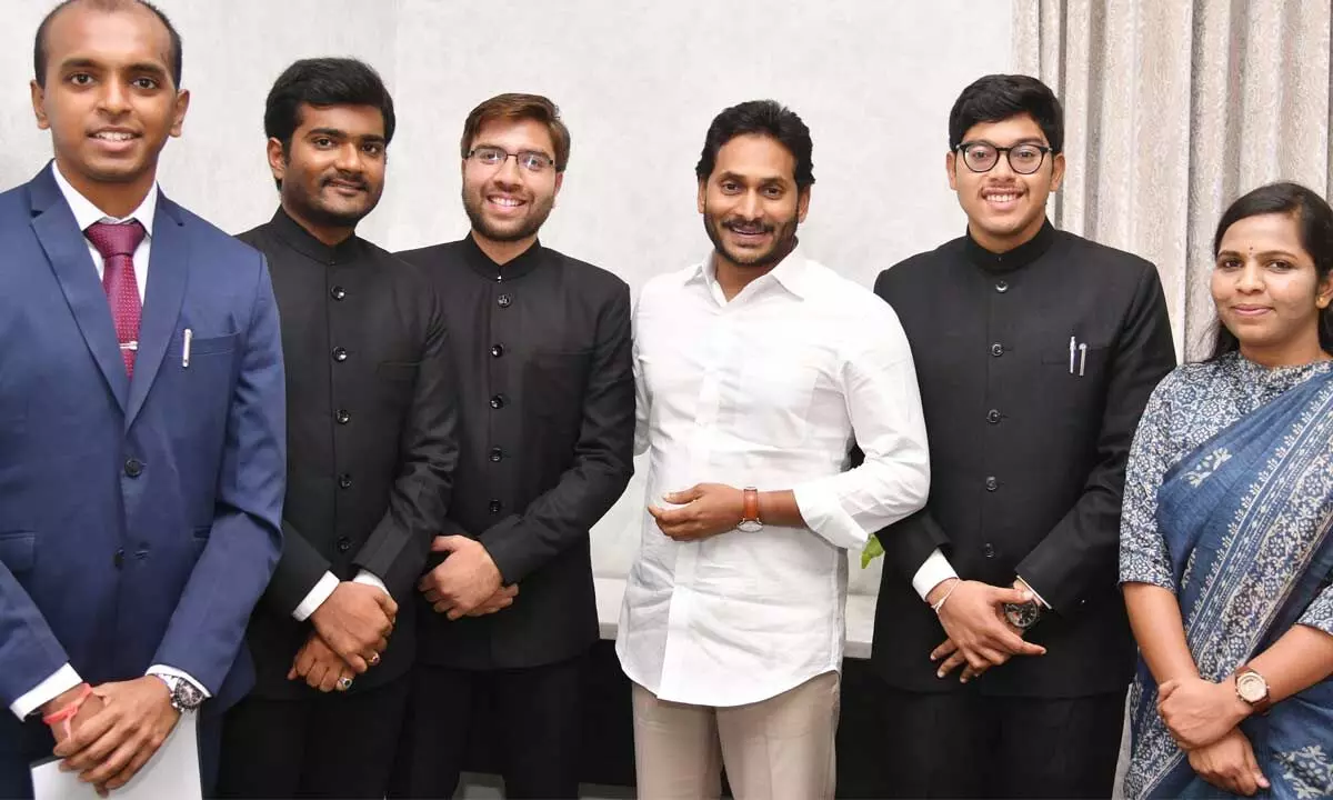 IAS probationers of AP cadre meet Chief Minister Y S Jagan Mohan Reddy at his camp office in Tadepalli on Monday