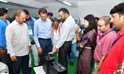 Central Election Commission EVM nodal officer Abasaheb Atmaram Kavale inspecting EVM godown in Karimnagar on Monday