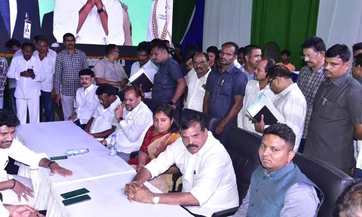 Education minister Botcha Satyanarayana reviews arrangements for Chief Minister Y S Jagan  Mohan Reddy’s visit with district officials at Parvathipuram on Tuesday
