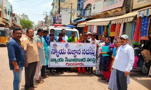DLSA Guntur secretary G Chandramouleswari participating in the legal literacy programme in Guntur on Tuesday