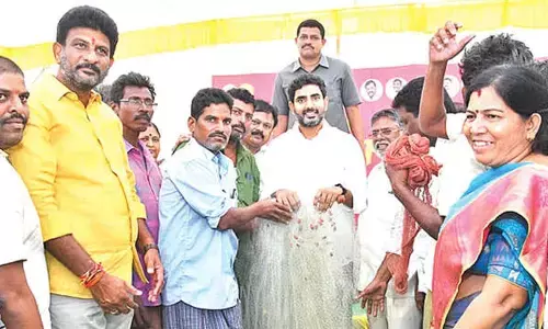 TDP national general secretary Nara Lokesh during an interaction with fishermen at Gudur in Tirupati district on Tuesday