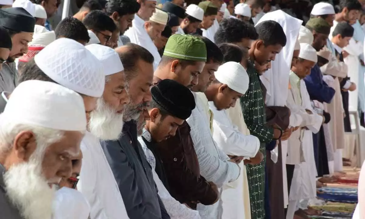 Muslims erform Eid ul-Adha Namaz And Bakra Eid Prayers in Hyderabad on Thursday. Pictures -Srinivas Setty