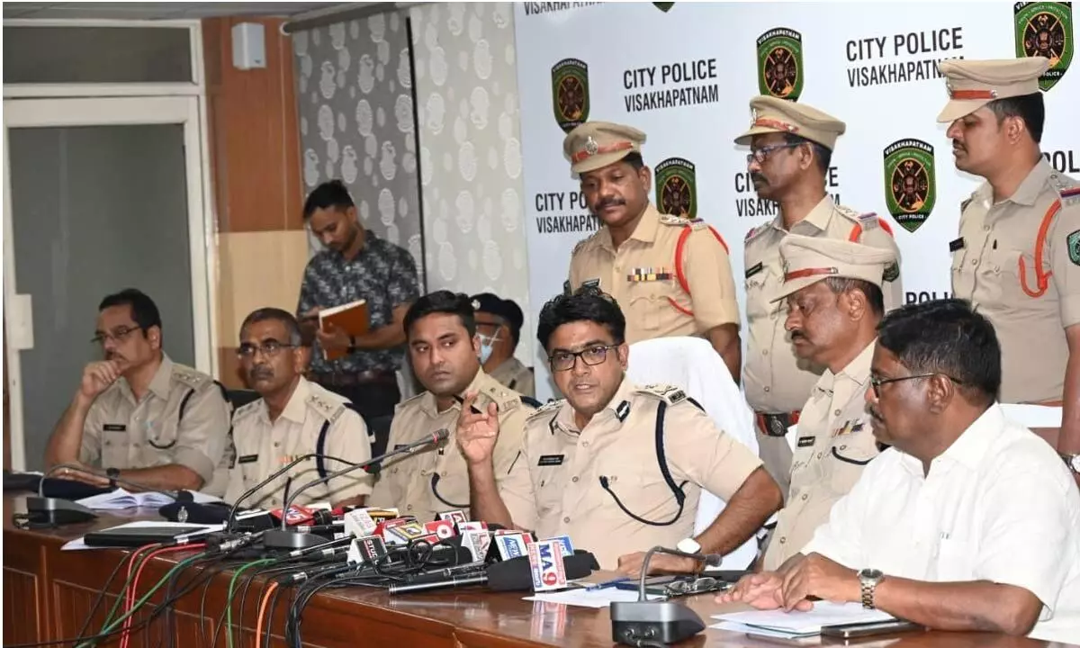 City Commissioner of Police CM Thrivikrama Varma briefing the media about the kidnap case in Visakhapatnam on Thursday