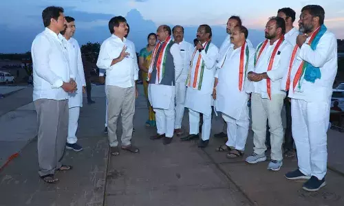 Telangana  Congress affairs in-charge Manik Rao Thakre and former MP Ponguleti Srinivas Reddy and others inspecting  the public meeting venue in Khammam on Wednesday .