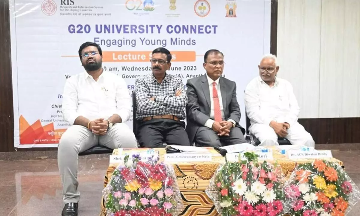 Central University of Andhra Pradesh Vice Chancellor Prof S A Kori participating as chief guest at the G 20 university connect programme at Government Arts College in Anantapur