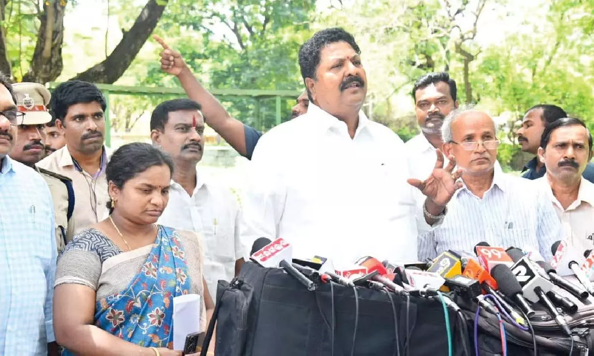 Minister for civil supplies K Nageswara Rao speaking to the media in Tirupati on Thursday