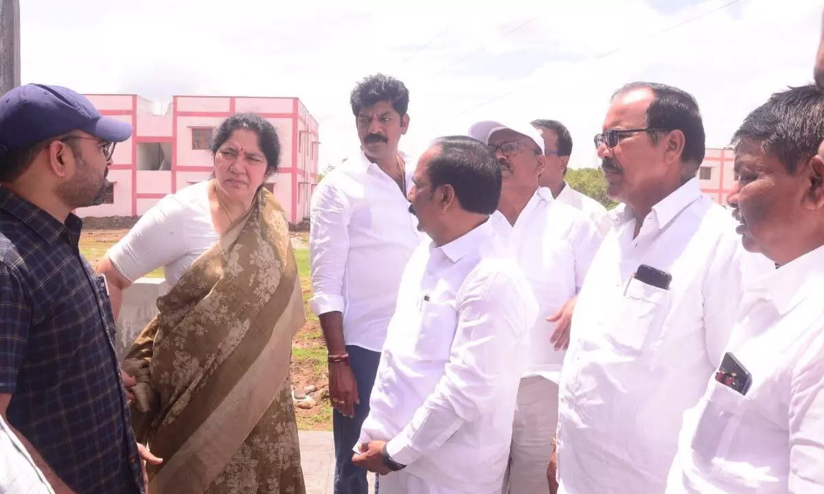 Minister for Tribal Welfare Satyavathi Rathod inspecting arrangements for IT, MA&UD Minister K T Rama Rao’s one-day visit in Mahabubabad on Friday