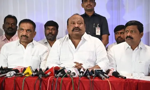 Minister  G Kamalakar speaking to the press in Karimnagar on Thursday