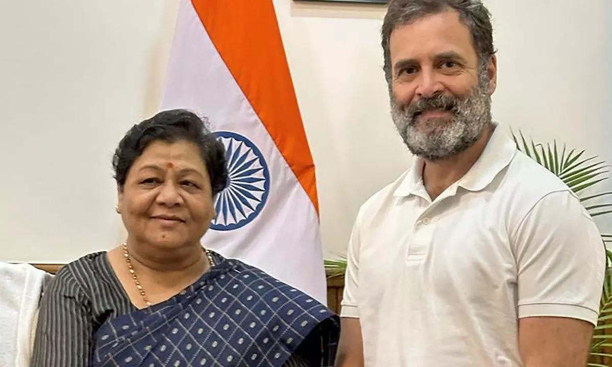 Congress leader Rahul Gandhi meets Manipur Governor Anusuiya Uikey, at the Raj Bhavan in Imphal on Friday