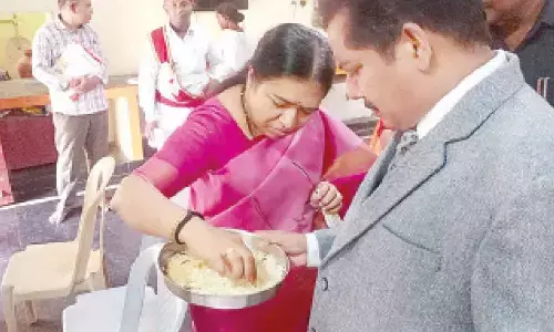 High Court Juvenile Justice Committee member and Judge P Venkata Jyothirmayi inspecting food at Balasadan in Ongole on Friday