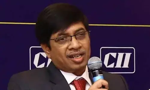 Chairman of Confederation of Indian Industry, Visakhapatnam PP Lal Krishna speaking at a programme in Visakhapatnam on Friday