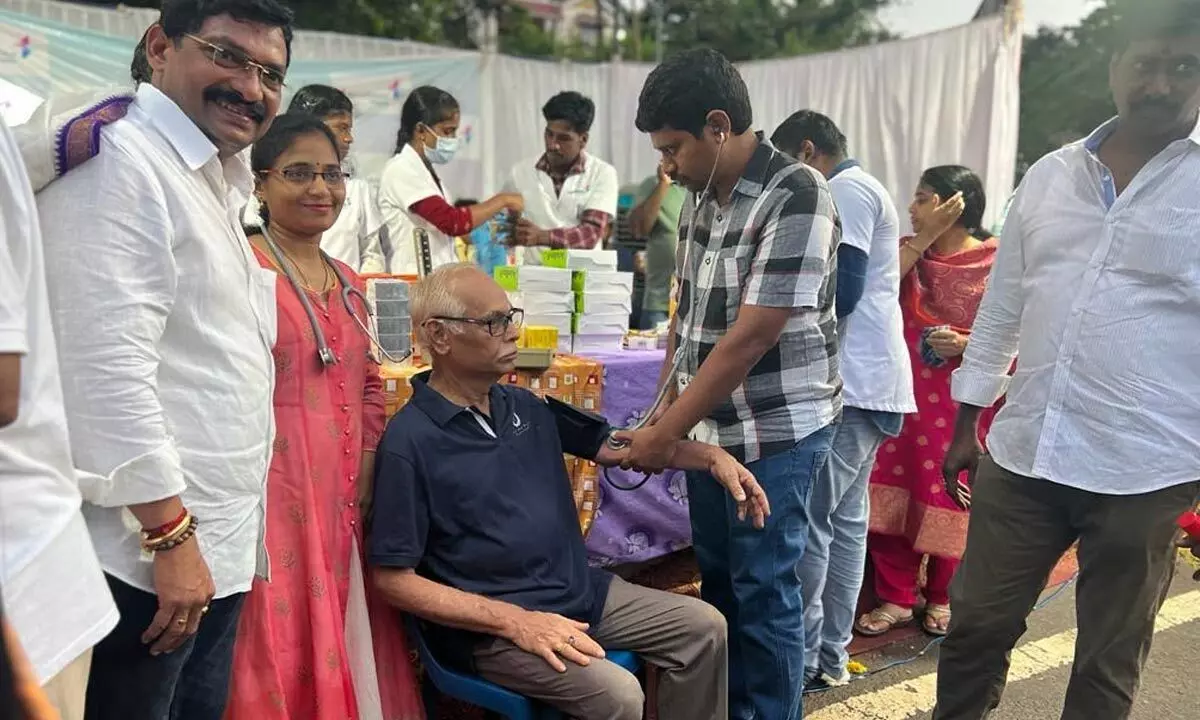 A medical camp organised by Ayushman Hospital during Giri Pradakshina in Visakhapatnam on Sunday.