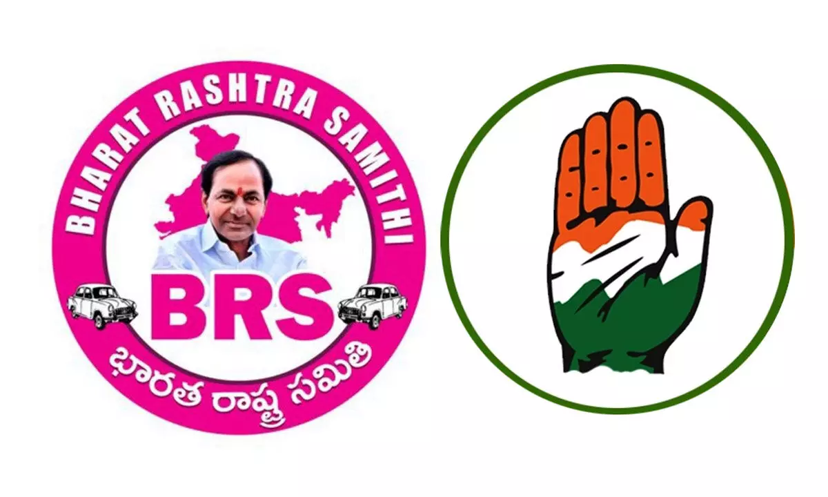 BRS and Congress Party Flags