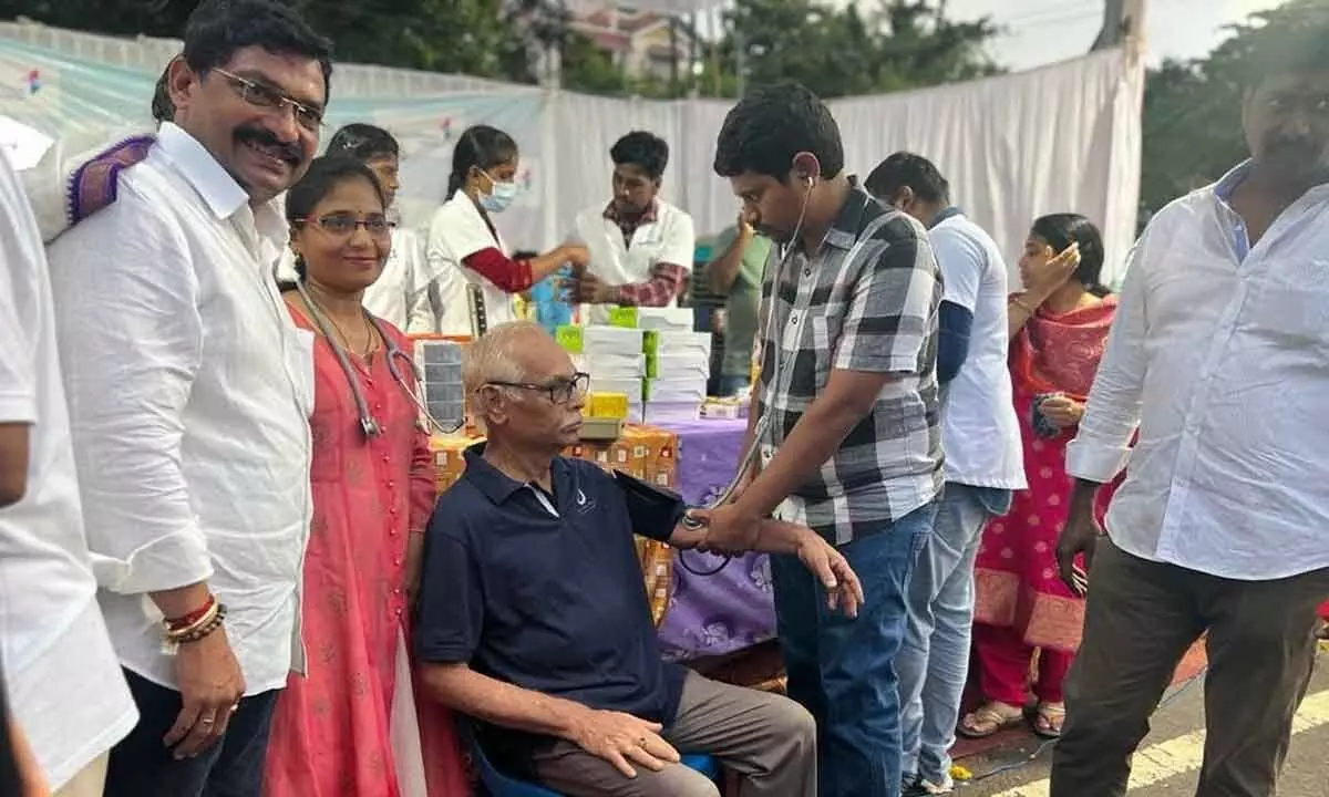 A medical camp organised by Ayushman Hospital during Giri Pradakshina in Visakhapatnam on Sunday