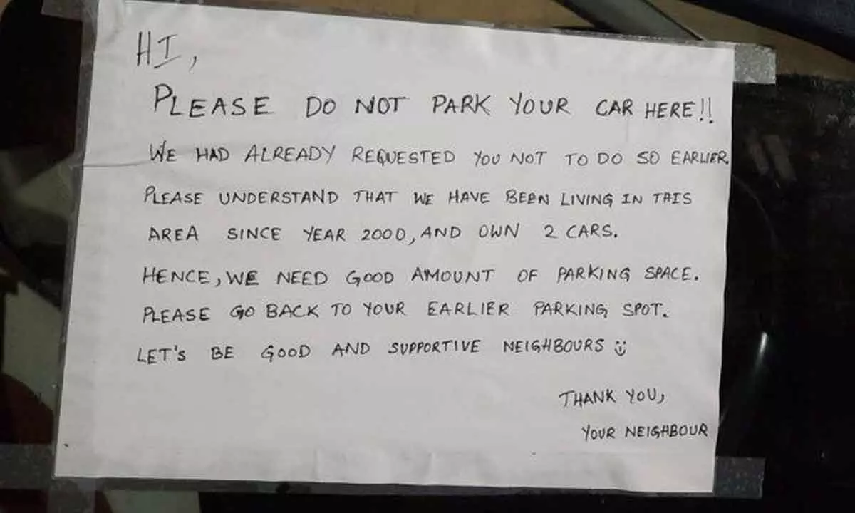 Please do not park your car here: Resident’s polite note to neighbour wins internet