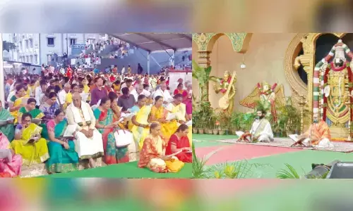 Vedic Scholars Satya Kishore and Kumara Swamy rendering Garuda Purana at Tirumala on Sunday