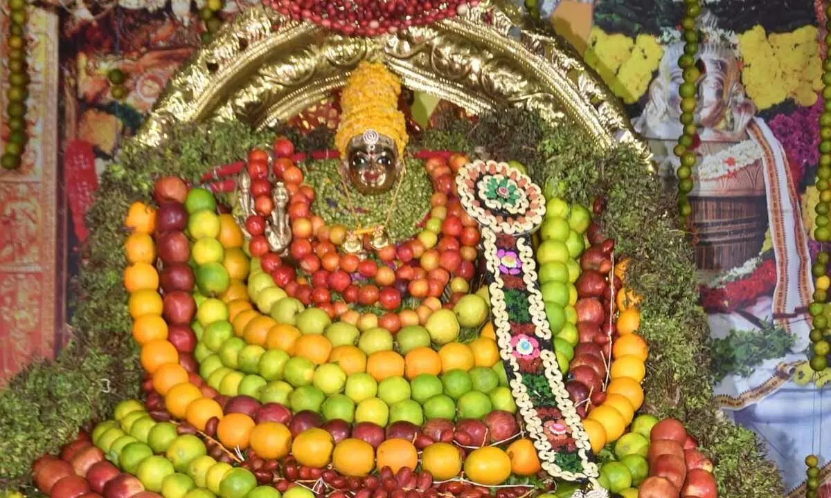 Goddess Sri Kanaka Durga adorned with fruits