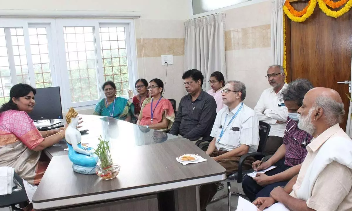 SVIMS Director-cum-Vice Chancellor Sada Bhargavi with senior doctors of SVIMS in Tirupati on Monday